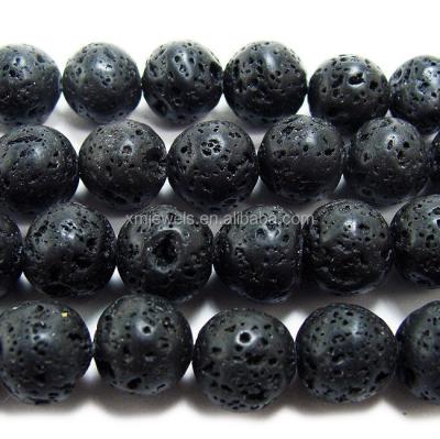 China Jewelry Making Natural Porous Lava Stone Round Beads, Black Lava Volcanic Gem Stone for sale