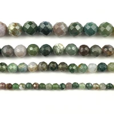 China Shiny Indian Agate Faceted Round Beads , Green Jasper Faceted Jewelry Stone Beads for sale