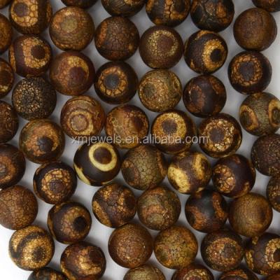 China Round Eye Sky Beads Pleochroic / Pleochroism Matte Brown Agate Tibet DZI Stone for sale