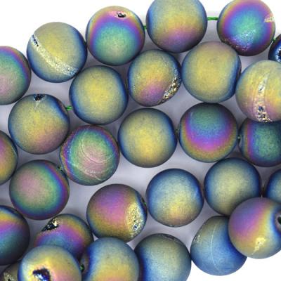 China Titanium Druzy Agate Beads 10mm Matte Finish Druzy Round Rainbow for sale