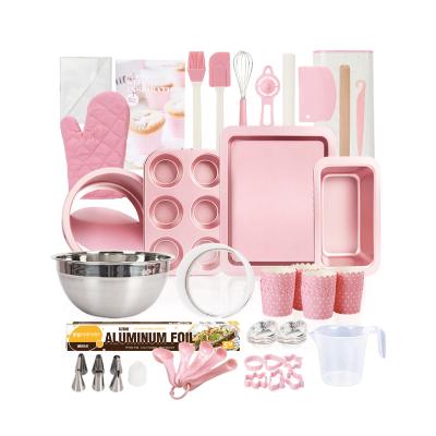 China Chefmade Baking Tools Kit 25PCS Pink Home Kitchen Sustainable Base Bakeware Pan Tray Non Stick Bread Cake for sale