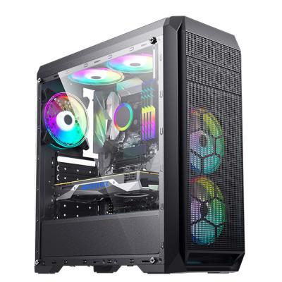 China Desktop A65 Custom Design Good Quality EATX Mesh And RGB Strip Light Front Panel Computer Gaming Casing for sale