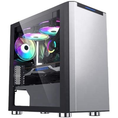 China With Hot Selling Power Supply Colorful Tempered Glass Cpu Cabinet Gamer Computer Case Horizontal Cooled Dustproof Gaming Computer Case With PC for sale