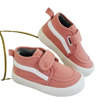 China New Pink Black Kids Ankle Boots Flat Fashion Warm Outdoor Canvas Hook&loop Daily Winter Casual Shoes for sale