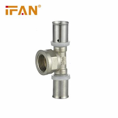 China Water IFAN Factory Price Pex Pipe Fitting Female Threaded Tee Plumbing Fitting Water Piping Brass Pex Press Fitting for sale