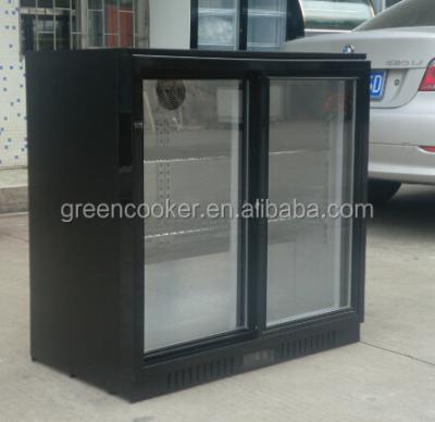 China Single-temp Glass 2 Door Swing Back Bar Cooler, Commercial Refrigerator Office Under Bar Cooler for sale