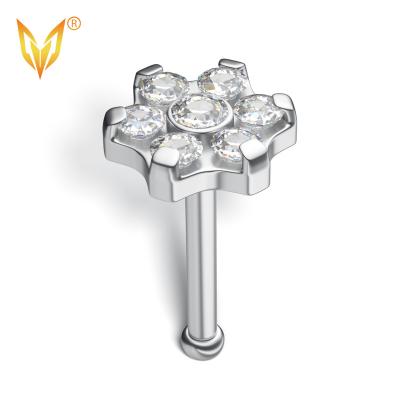 China LDOIT ASTM F136/G23 6 CZ Blaze Set Punk Titanium In Flower Tops ASTM F136 Titanium Nose Studs For Woman for sale