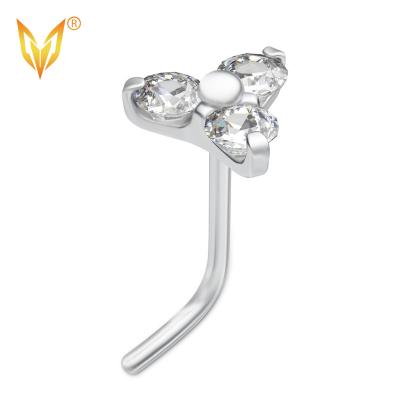 China Punk Titanium 3 CZ Blaze Set Tops ASTM F136 L Curvature LDOIT ASTM F136/G23 Titanium L Nose Studs For Woman for sale