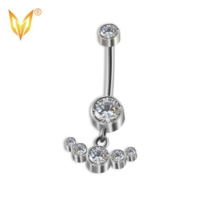 China LDOIT ASTM F136/G23 Punk Titanium Internally Threaded CZ Bezel Set With 5 CZ Hang Belly Button Rings Titanium Body Jewelry For Women for sale