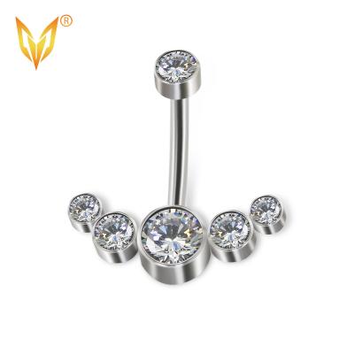 China LDOIT ASTM F136/G23 Body Jewelry Punk Titanium Bezel Set 5-CZ Stone Band Internally Threaded Navel Curves For Women for sale