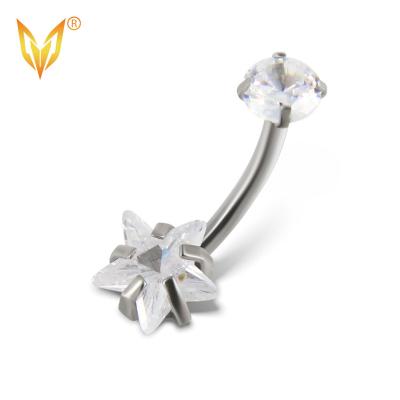 China LDOIT ASTM F136/G23 Body Jewelry Double Star CZ Punk Titanium Fork Set Navel Belly Button Rings For Women for sale