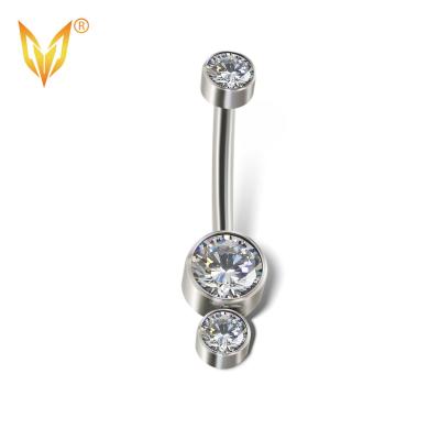 China LDOIT ASTM F136/G23 Body Jewelry Punk Titanium Bezel Set 2-CZ Stone Group Internally Threaded Navel Curves For Woman for sale