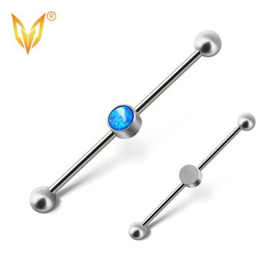 China LDOIT ASTM F136/G23 Punk Titanium Internally Threaded Industrial Barbells with Bezel Opal Stone Set Center for sale