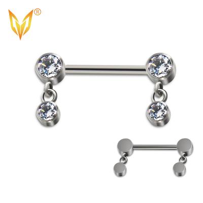 China LDOIT ASTM F136/G23 Punk Titanium Internally Threaded CZ Bezel Set with Double Round CZ Hang Nipple Rings for sale