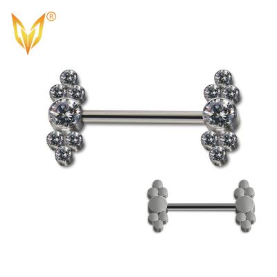 China LDOIT ASTM F136/G23 Punk Titanium Nipple Barbells With CZ Framing Set 7CZ G23 Internally Threaded Piercing Jewelry for sale