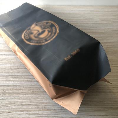 China Recyclable Flavoring Packaging Kraft Online Sachet Clothing Retailers Black Bean Bag Four Side Sealed Valve One Way Coffee Packaging Bags for sale