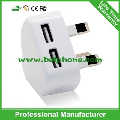 China Multifunction 3pin UK plug usb 5V 2.1A double wall charger for sale