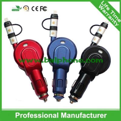 China 2 in 1 retractable car charger for smartphone for sale