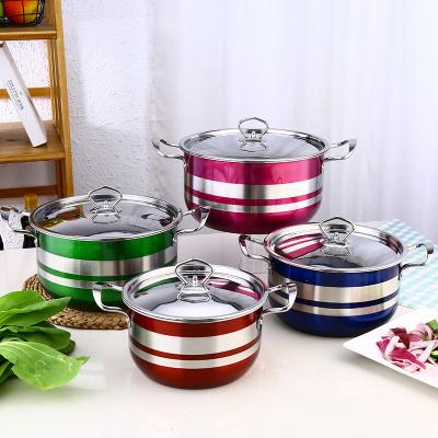 China Viable Hot Selling Colorful Stainless Steel Wok Pot Cookware Kitchenware Sets 8 Pcs Cookware Kitchen Pot for sale