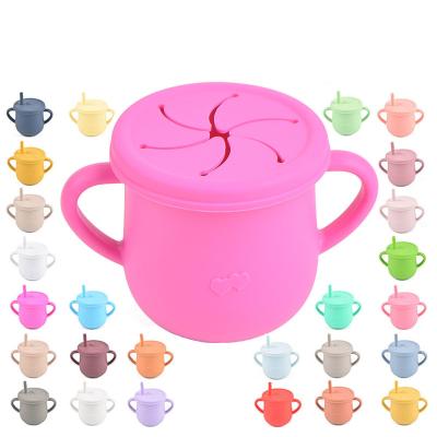 China American Style Silicone Sippy Snack Containers Cups For Baby 6 Months Cup With Straws Lid 100% Food Grade Bpa Free Infant Toddler Training Cups for sale