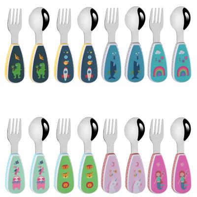 China Trend Product Kids Stainless Steel Disposable Cutlery Set Lovely Cartoon Design Handle Children Flatware Spoon Fork Baby Spoon and Fork Set for sale