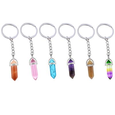 China We have 10000 styles for you to choose from Unique Sun Stone Moon Natural Stone Retro Alloy Key Ring Crystal Quartz Hexagonal Natural Stone Car Luggage Decoration Key Chain Keychain for sale