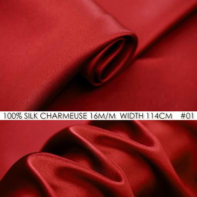 China Anti Pill Charmeuse Satin 16 momme Width 114cm Width 114cm Chinese Silk Supplier Pure Silk Wholesale MOQ 1 Meter for sale