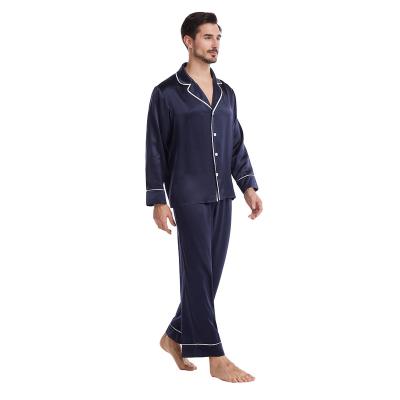 China QUICK DRY Mens Silk Pajamas Set Custom Made 100% Silk Mulberry Color Satin Sleepwear Long Sleeve for sale