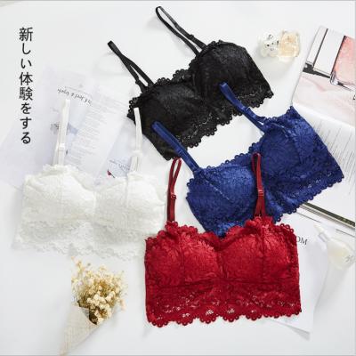 China New Breathable Lace Crop Tops Sexy Bralette Camisole Wrapped Chest Wire Free Bra Halter Cami Tube Tops Womens Tank Tops Lace Up Bra for sale