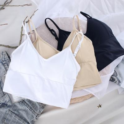 China Women Summer Antibacterial Sexy Tank Tops Sleeveless Solid Camis With Adjustable Bra Pad Strap Bra With Padded Sports Yoga Backless for sale