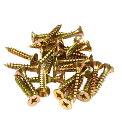 China Flat Chipboard Self Tapping Wood Screw with Yellow Galvanized for sale