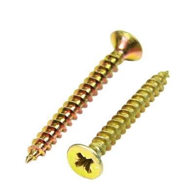 China Self Tapping Chipboard Wood Screw Flat Galvanized Yellow Color for sale