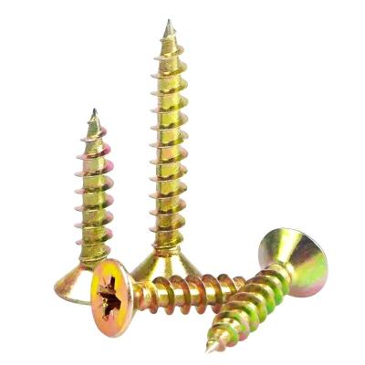 China Pozi Flat Head Galvanized Chipboard Self Tapping Wood Screws Yellow Color for sale