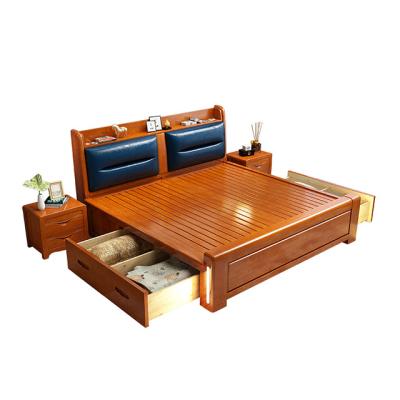 China Environment friendly led lighting double bed with bedside table Cushion bedroom wooden bedsSets soft bedding sets for sale