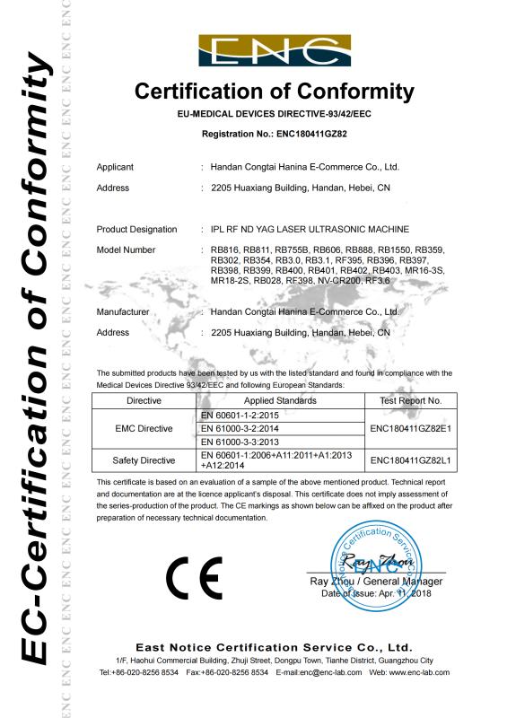 CE - Handan Congtai Hanina E-Commerce Co., Ltd.