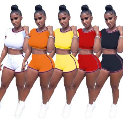 China Hot Sale QUICK DRY QUICK DRY Drawstring Sleeve Summer Short Outfits Crop Top Women's 2 Piece Equipment o Neck Sport 2 Piece Set Women for sale