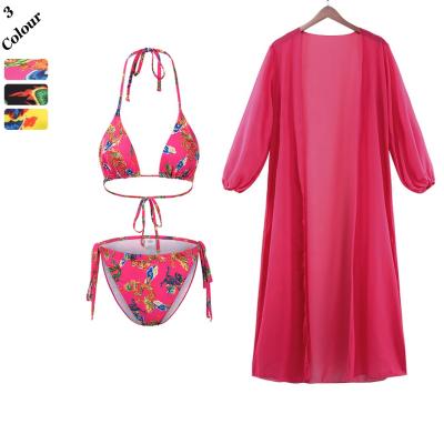 China Breathable Breathable Women Plus Size XL Bikinis Set Print Swimwear 2021 Summer 3 Piece Swimwear Cover Up Beach Wear for sale