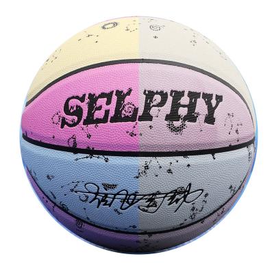 China 2020 indoor/outdoor new style basketball leather basketball indoor/outdoor ultraviolet color change rainbow color change UV light irradiation for sale