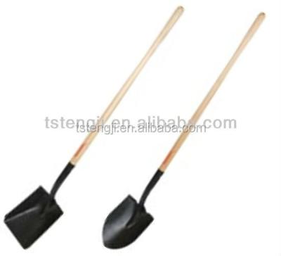 China Garden Shovel Tangshan Round Point Shovel Long Handle Wooden Shovel Back Tempered Shovel for sale