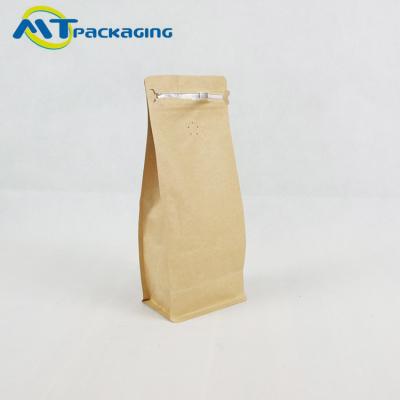 China Anti Leakage Flat Bottom Coffee Bags , Kraft Flat Pouch With Valve for sale