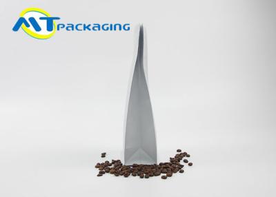 China 250G Matte White Coffee Packaging Bags Flat Square Bottom With Valve And Zipper for sale