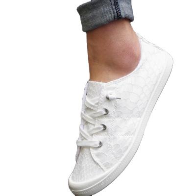 China Customizable Fashion Trend Fashion Mesh Pattern Cotton Wholesale Women's White Sneakers Canvas Shoes For Ladies for sale