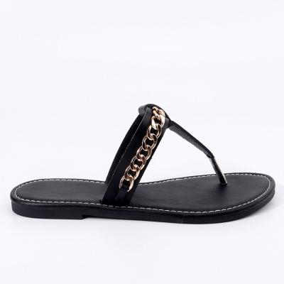 China Comfortable Classic Flat Gold Bow Sandals Women's Chain Slippers Slides Cork Sole Microfabric Luxury Slippers for sale