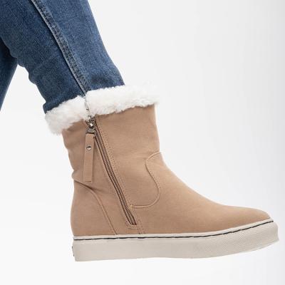 China Classic Winter Sneaker Snow Boots Women's Round Fur Fabric Unique Micro Lining Warm Booties Outdoor Warm Side-zipper for sale