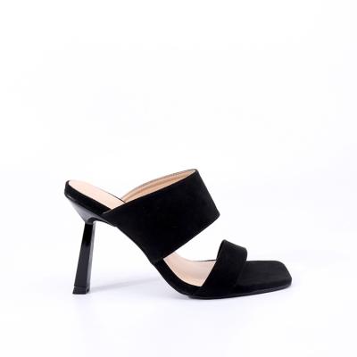 China New High Quality Round Suede Cloth Women Contoured Chunky Heels Strap Sexy Women Sandals High Heels Sandals for sale