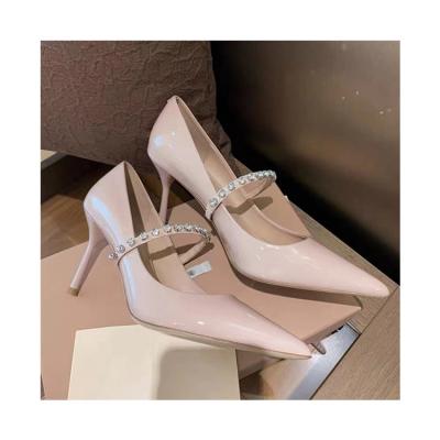 China Shiny Quality Design Pointed Toe Pencil Thin High Heels Women Pumps Party Elegant Mid-heel Sandals For Ladies for sale