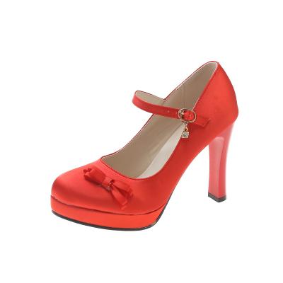 China Beauty Wholesale High Quality Comfortable Red High Heel Shoes Large Size Ladies Block Heel Pumps Shoes for sale