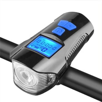 China Cargador de bicicleta USB negro Luz delantera linterna manillar cabeza de bicicleta luz medidor de velocidad pantalla LCD en venta