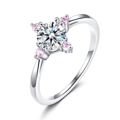 China JZ0019 Korean Fashion Romantic Charming Fork Set Cubic Zirconia Pink CZ Platinum Eternal Rings for sale