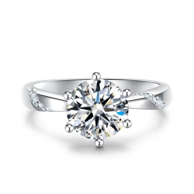 China JZY002 D color moissanite FASHIONABLE classic 925 sixclaw silver platinum plated 2 carat female rings for sale